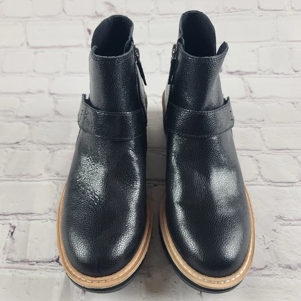 Eileen Fischer Women's 7 Cargo Platform Ankle Bootie Black Leather
